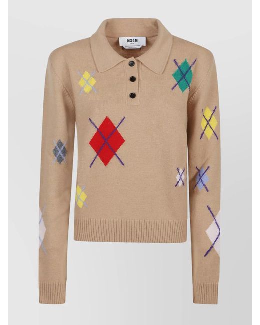 MSGM Multicolor Long Sleeves Polo Featuring Logo And Collar