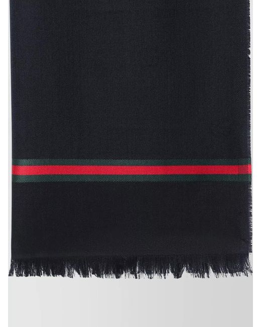 Gucci Blue Stripe Detail Scarf Fringed Edges Design for men