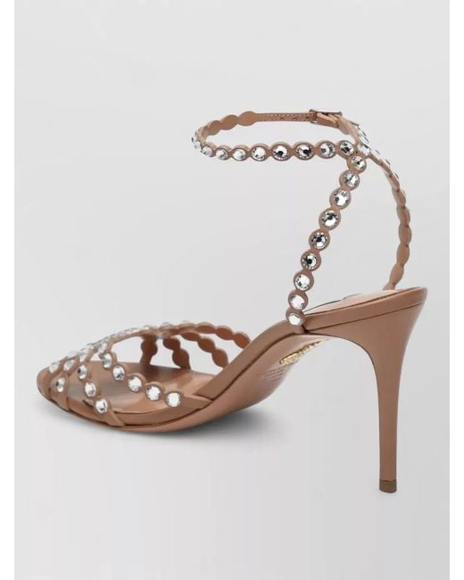 Aquazzura Natural Ankle Strap Sandals Embellished Open Toe