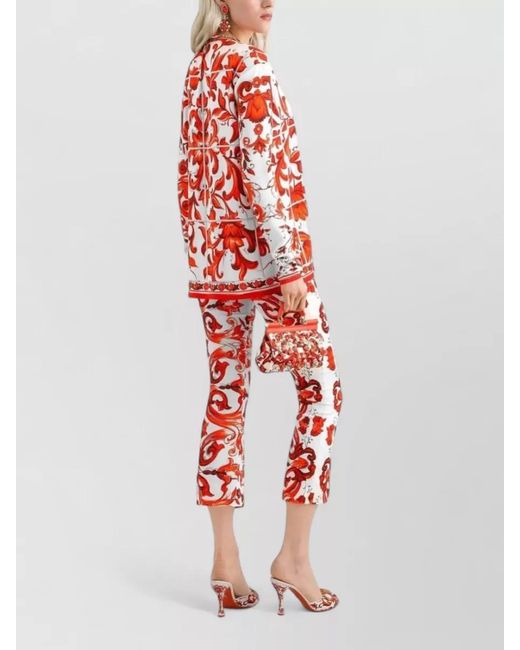 Dolce & Gabbana Red Maiolica Print High Waist Cropped Trousers
