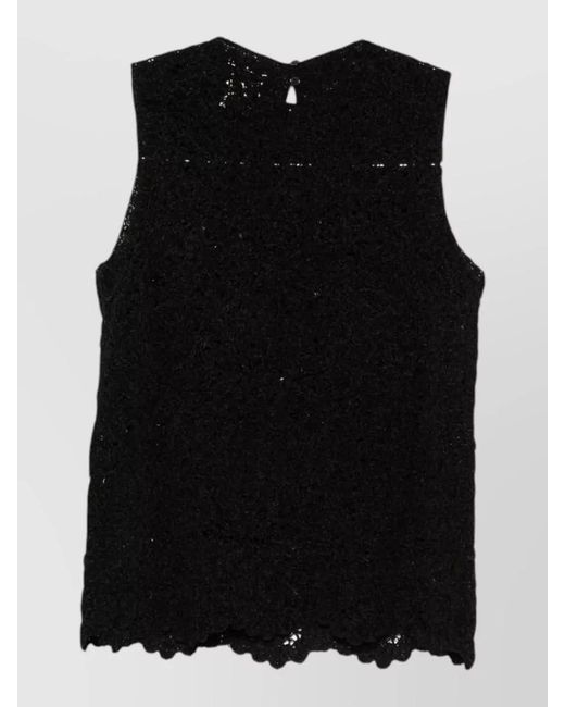 Semicouture Black Lace Sleeveless Top Scalloped Hem Keyhole Back