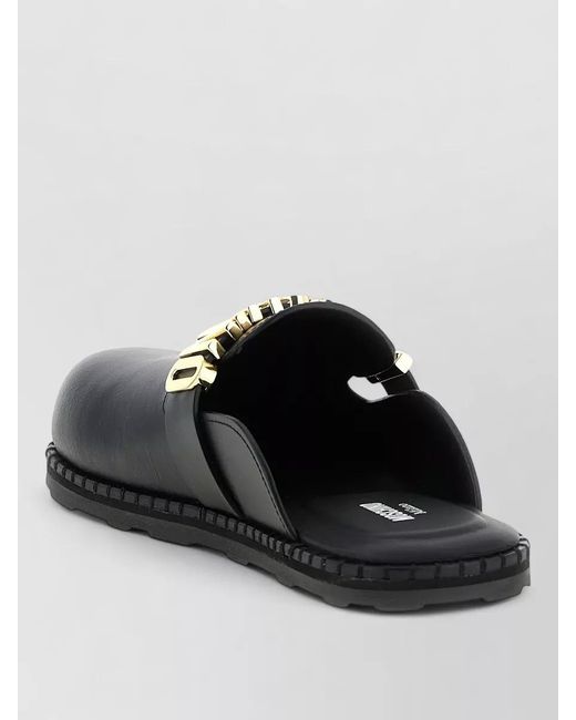Moschino Black Leather Mules Flat Sole Open Back