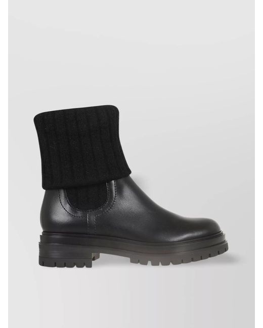Gianvito Rossi Black Leather Ribbed Knee-High Boots