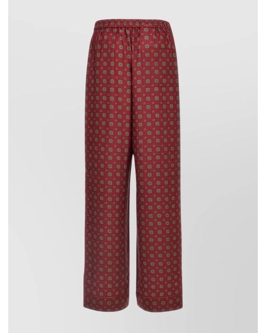 Moschino Red Silk Printed High-Rise Straight-Leg Trousers