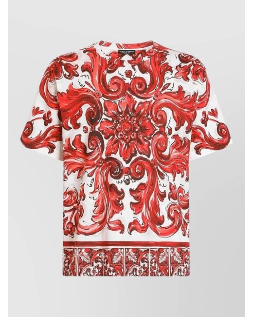 Dolce & Gabbana Red Majolica Print Cotton Jersey Crew T Shirt for men