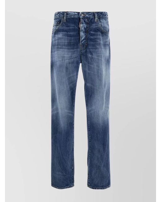 DSquared² Blue '642' Faded Wash Denim Trousers With Contrast Stitching for men