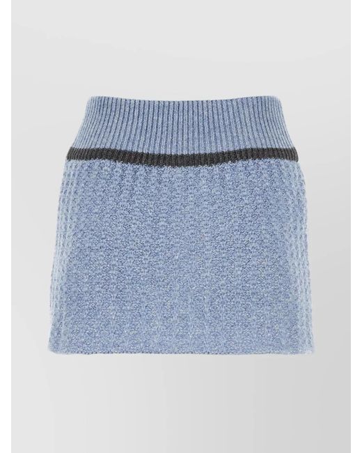 Cormio Blue Wool Floral-Embroidered Ribbed-Knit Thigh-Length Miniskirt