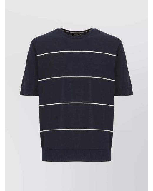 Peserico Blue Short Sleeves Polo Shirt With Striped Pattern for men