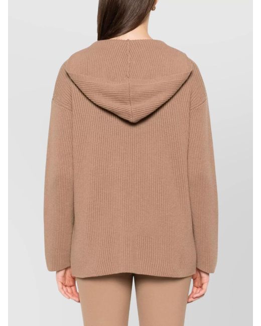 Max Mara Natural Ribbed Wool V-Neck Long-Sleeve Knitted Top