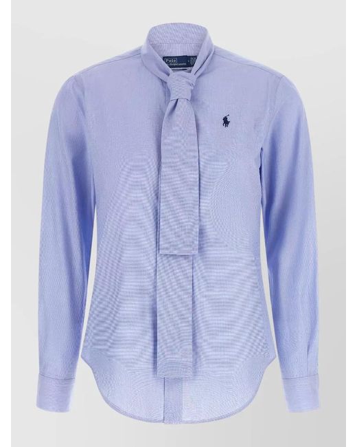 Polo Ralph Lauren Blue Long Sleeve Shirt Regular Fit Tie Neck