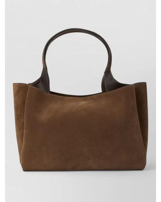 Tod's Brown Suede Leather Tote Bag Metal Feet