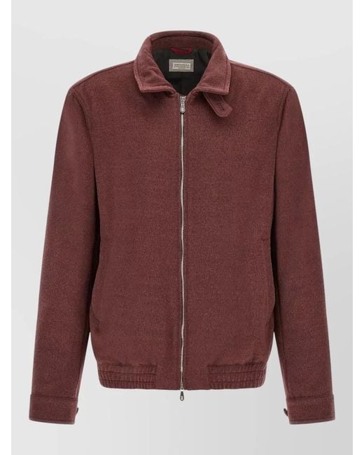 Brunello Cucinelli Red Virgin Wool Beaver Bomber Jacket for men