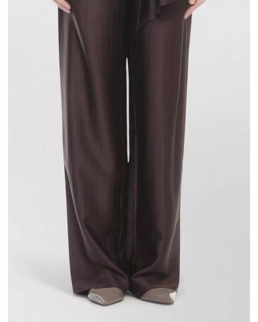 Loulou de Saison Brown Sleeveless Top Round Neck Satin Pinstripe