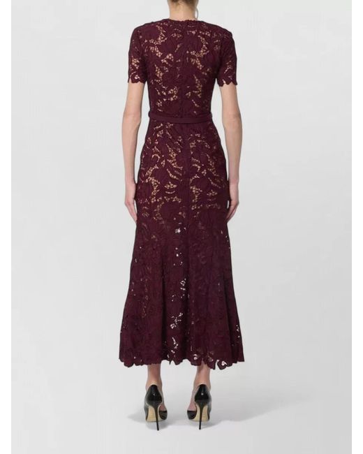 Self-Portrait Purple Lace Midi Dress Crew Neck Mermaid