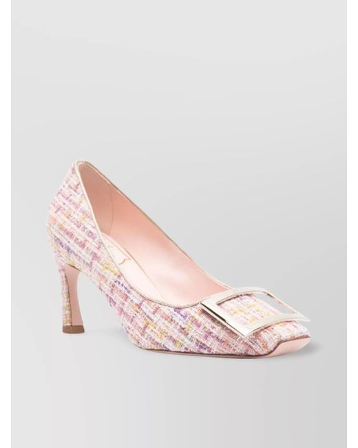 Roger Vivier Pink Knitted Pumps With Square Buckle And Pointed Toe