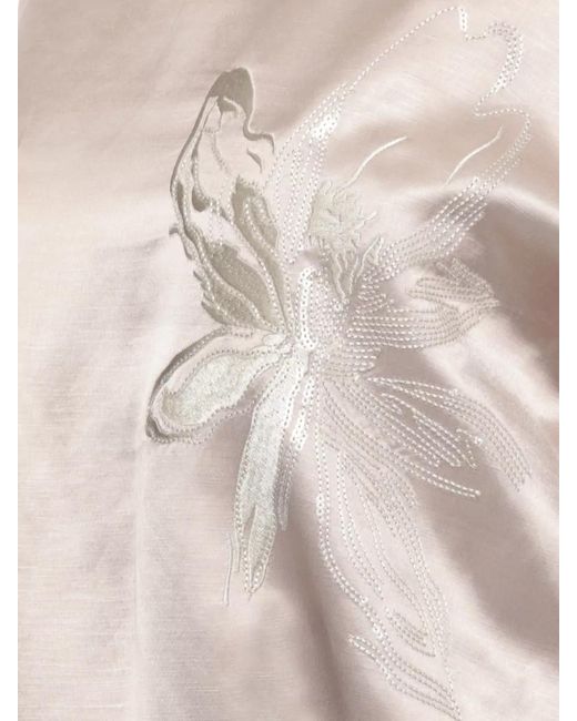 Panicale Natural Satin Blouse And Trousers Embroidery Detail