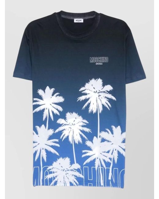 Moschino Blue Crew Neck Beachwear Top Graphic Print for men