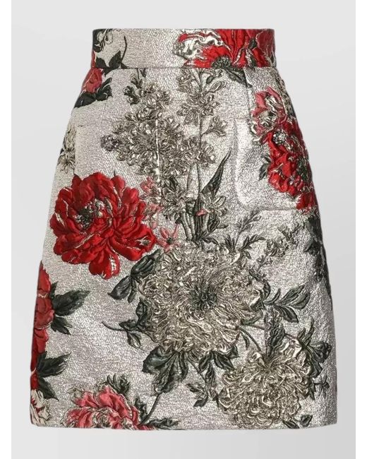 Dolce & Gabbana Gray Floral Jacquard Mini Skirt High Waist