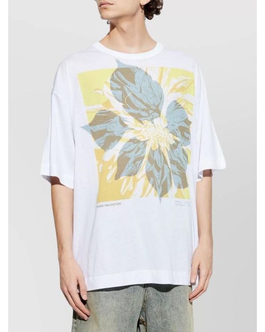 Dries Van Noten White Cotton Crew Neck Drop Shoulder Short Sleeve T-Shirt for men