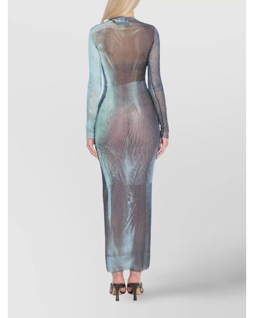 Jean Paul Gaultier Blue Water Printed Slim-Fit Long-Sleeve Maxi Dress