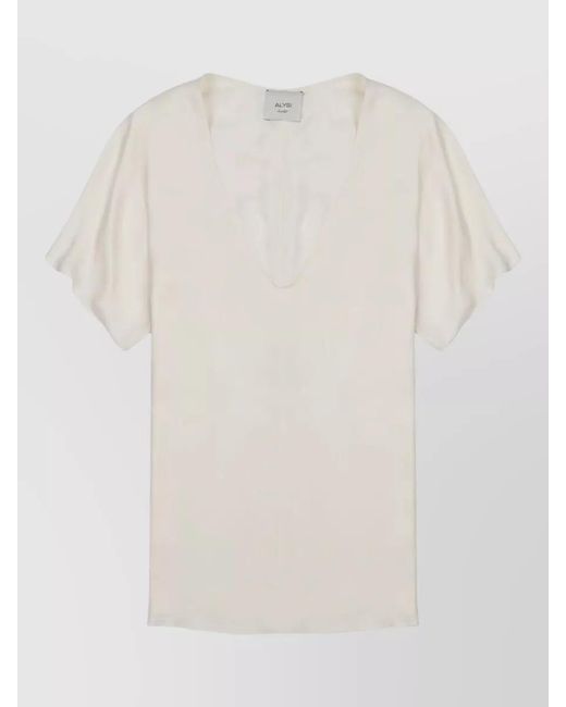 Alysi White Silk Twill Blouse Regular Fit V Neck