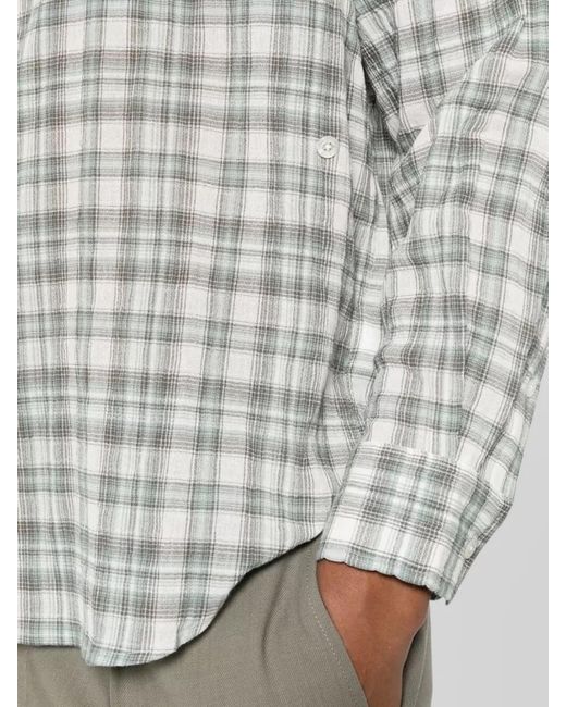 DUNST White Check Cotton Shirt Buttoned Collar Chest Pocket