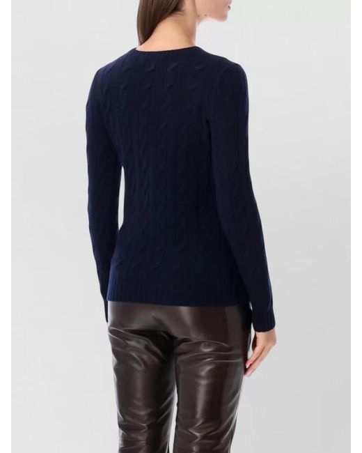 Ralph Lauren Blue Cashmere Cable-Knit Slim-Fit Crewneck Sweater