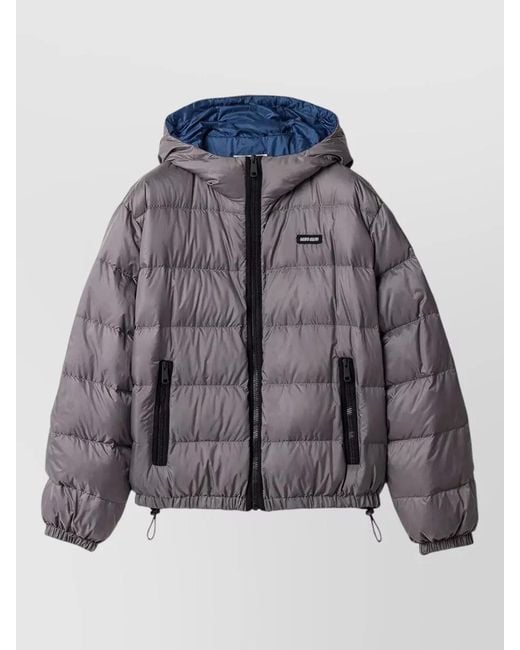 Miu Miu Blue Hooded Down Jacket Light Pongé Design