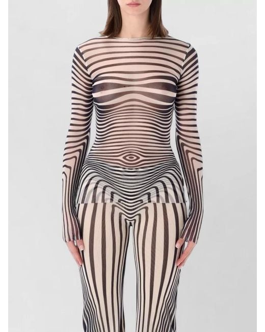 Jean Paul Gaultier Multicolor Mesh Striped Long-Sleeve Boat Neck Top