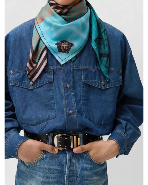 Versace Blue Silk Printed Scarf