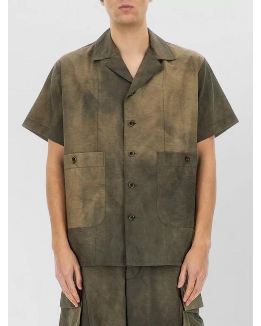Uma Wang Green Terry Shirt Tie Dye Notched Collar for men