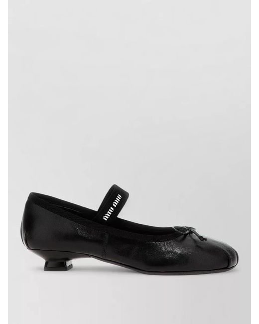 Miu Miu Black Logo Bow Leather Ballet Flats Shoes