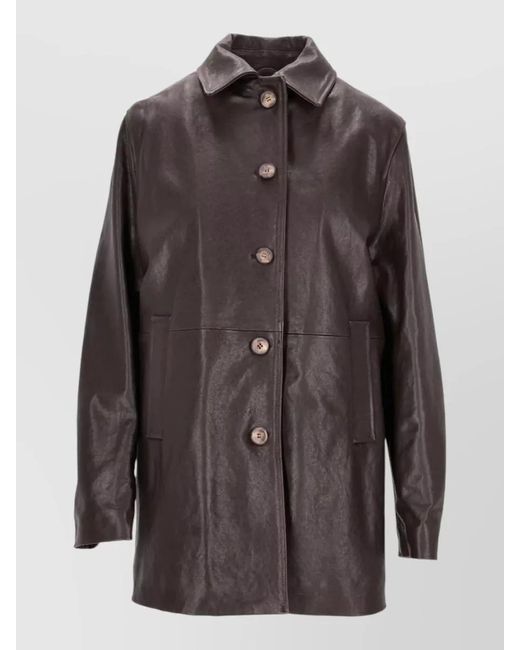 LA ROSE Brown Vintage Leather Jacket Belted Back Collar