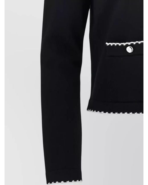 Tory Burch Black Kendra Cardigan Round Neck Patch Pockets