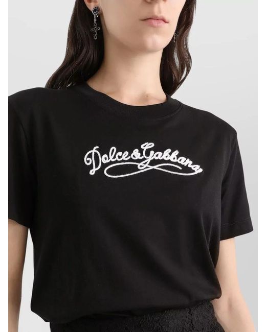 Dolce & Gabbana Black Jersey Tshirt With Embroidery