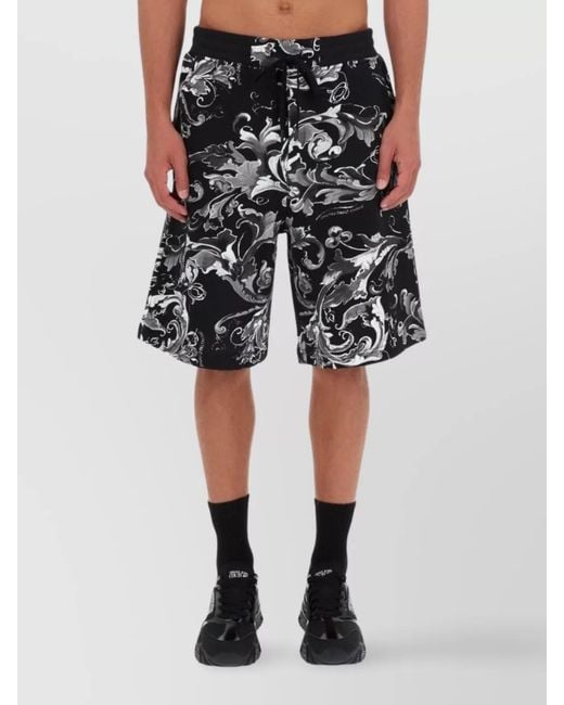 Versace Jeans Couture Black Printed Cotton Bermuda Shorts for men