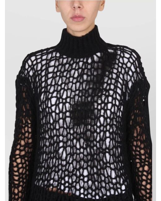 Ann Demeulemeester Black High Neck Regular Fit Wool Jumper