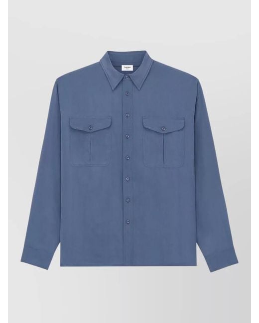 Saint Laurent Blue Silk Viscose Long-Sleeve Shirt for men