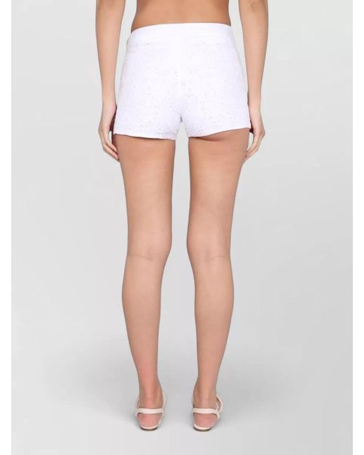 120% Lino White Linen High Waist Shorts Lace Detail