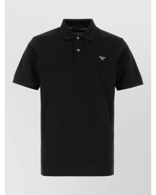 Prada Black Piquet Polo Shirt Short Sleeves Collar for men