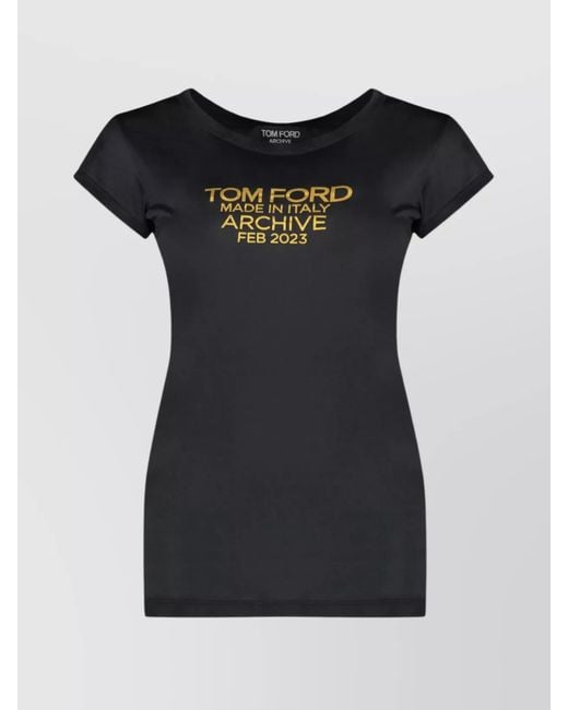 Tom Ford Black Silk Crew Neck Slim Fit T-Shirt Graphic Print