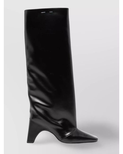 Coperni Black Leather Logo Print Square Toe High Heel Ankle Boots