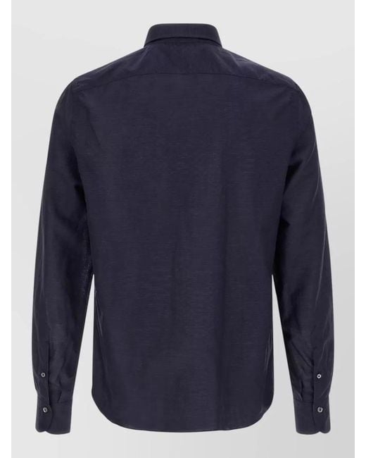 Finamore 1925 Blue Porto Shirt Button Down Collar Pocket for men