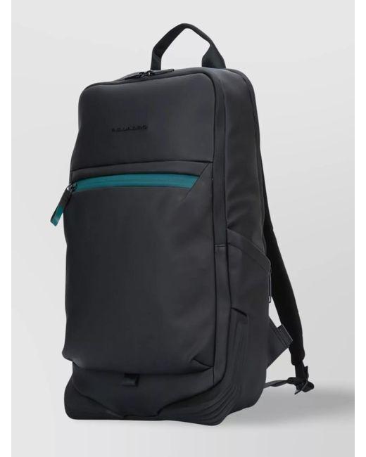 Piquadro Black Shoulder Straps Backpack Front Zip Side Handle
