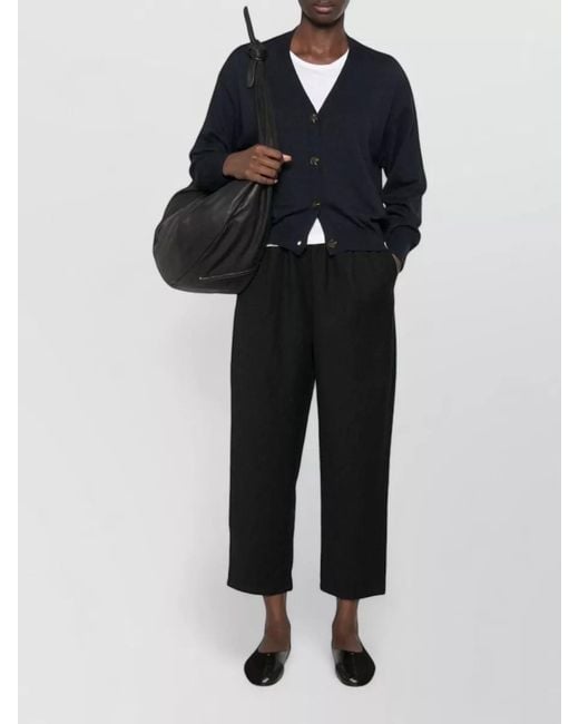 Apuntob Black Virgin Wool Crinkled Elasticated Waist Trousers
