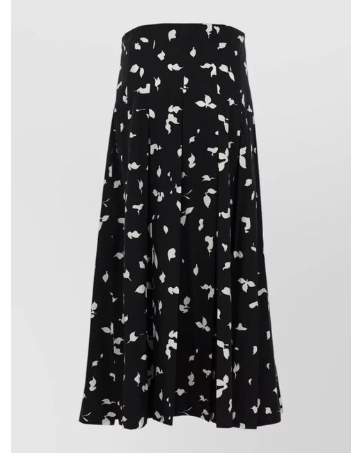 Alysi Black Floral Pattern High Waist Pleated Maxi Skirt
