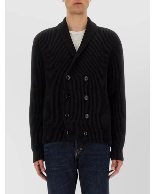 Tom Ford Black Shawl Collar Double-Breasted Front Pockets Ribbed Texture for men