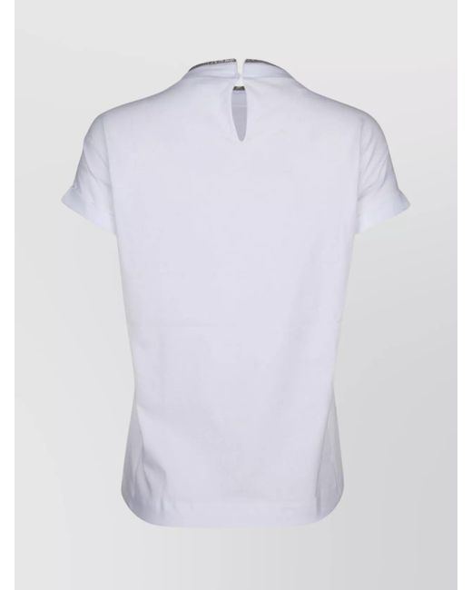 Brunello Cucinelli White Cotton Contrast-Trim Short-Sleeve T-Shirt