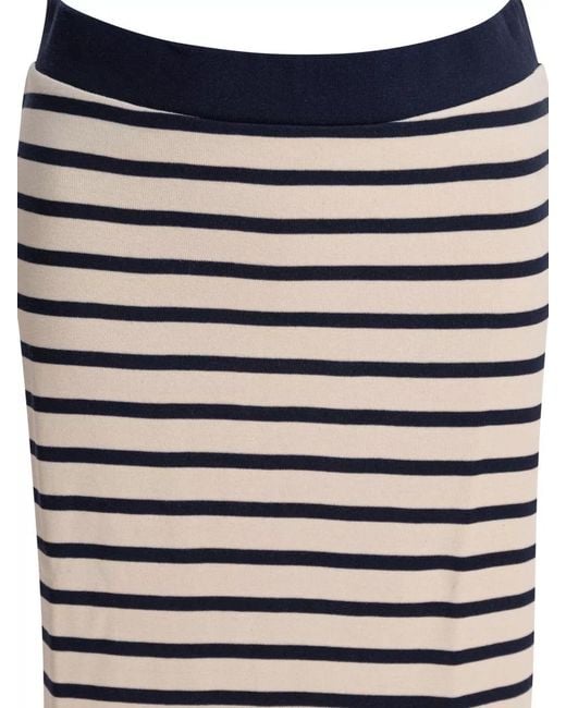 Ines De La Fressange Paris Blue Midi Skirt Straight Silhouette Striped Pattern