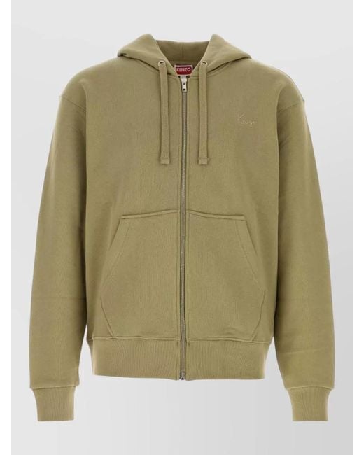 KENZO Green Cotton Hooded Sweatshirt Kangaroo Pocket Design for men